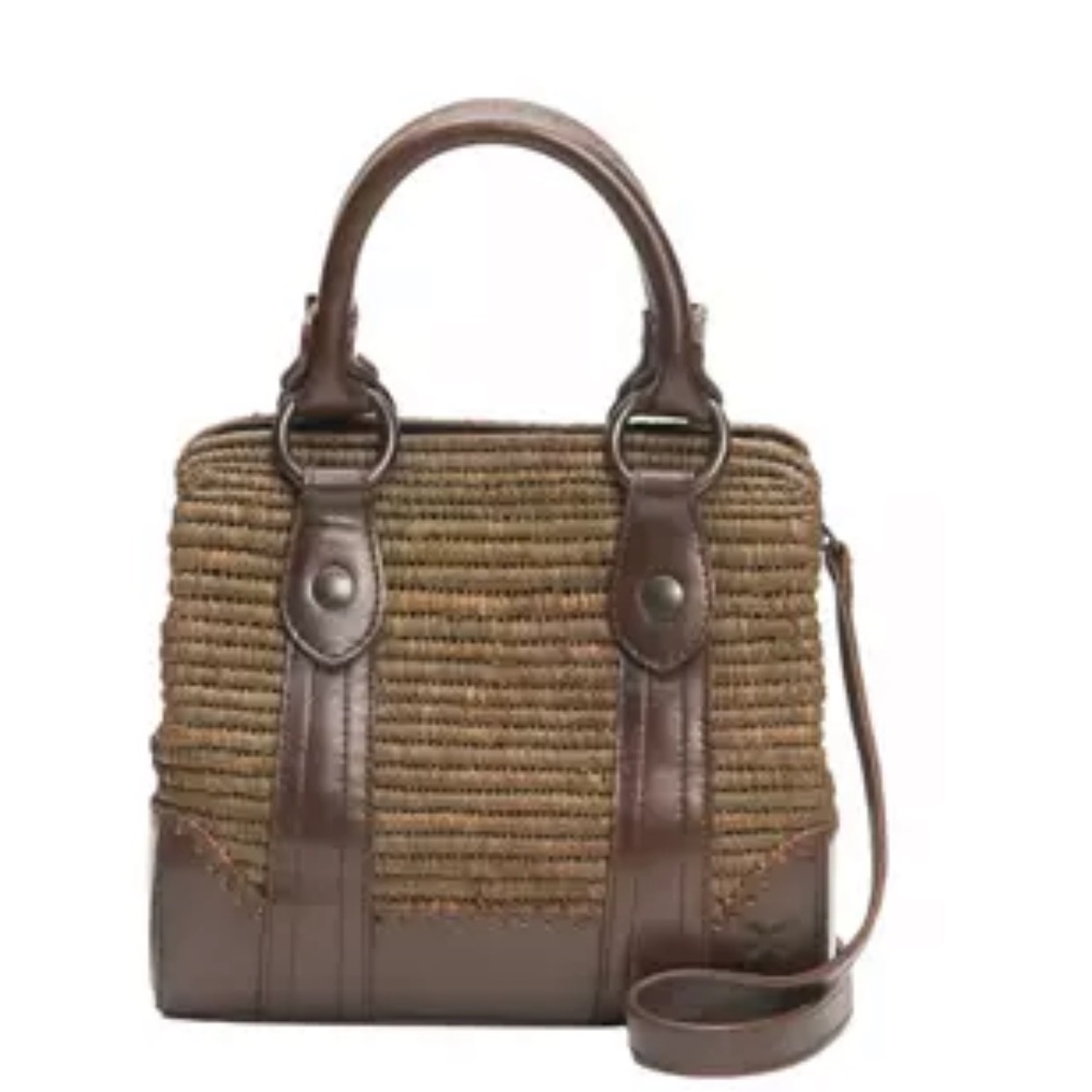 Frye Melissa Brown Raffia Crossbody Bag w/ leather details NWT